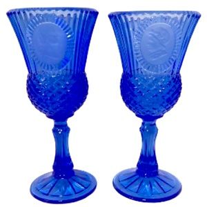 AVON Vintage Cobalt Blue Glasses George and Martha Washington Fostoria Set of 2